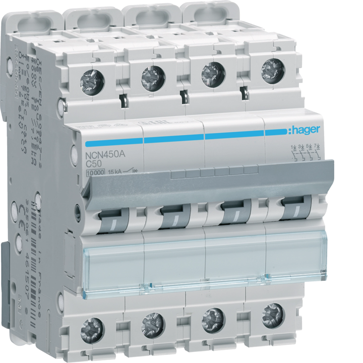 Hager NCN450 MCB 4P 10kA C-50A 4M
