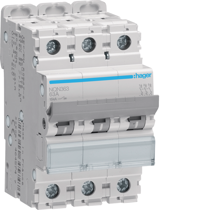 Автоматический выключатель Hager NQN363 MCB 3P 63A B Curve 15kA 3M
