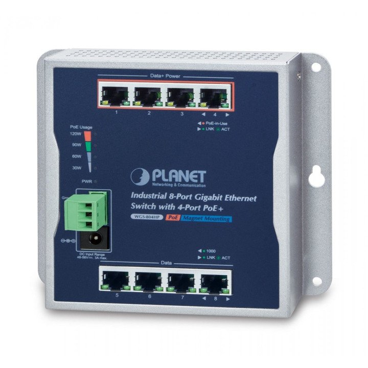 PLANET WGS-804HP 8 prievadų Gigabit PoE+ jungiklis IP30